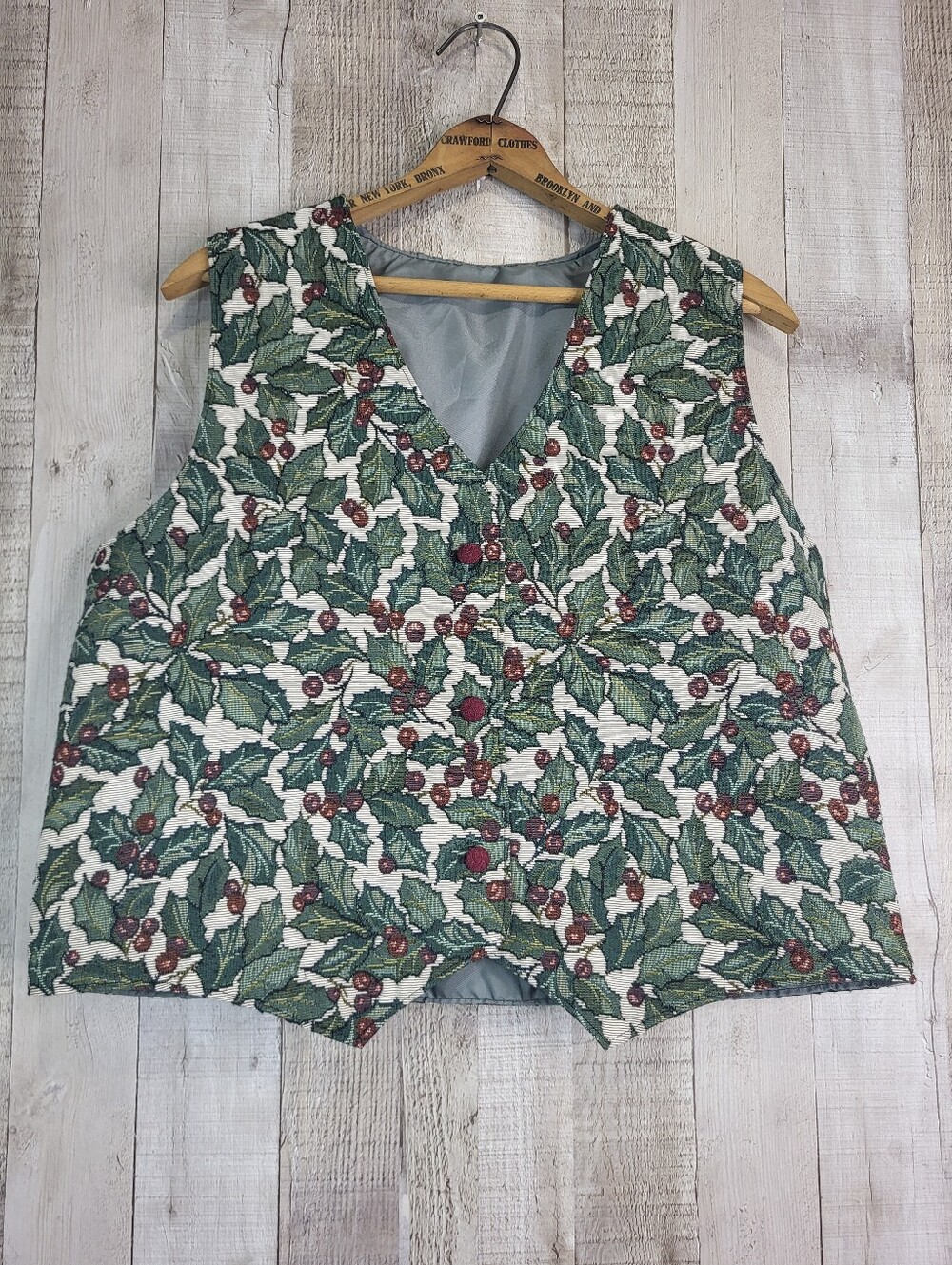 Festive Santa Claus Christmas Green Holly Print V-Neck Women's Vest